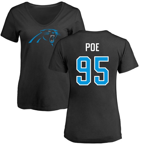 Carolina Panthers Black Women Dontari Poe Name and Number Logo Slim Fit NFL Football #95 T Shirt->nfl t-shirts->Sports Accessory